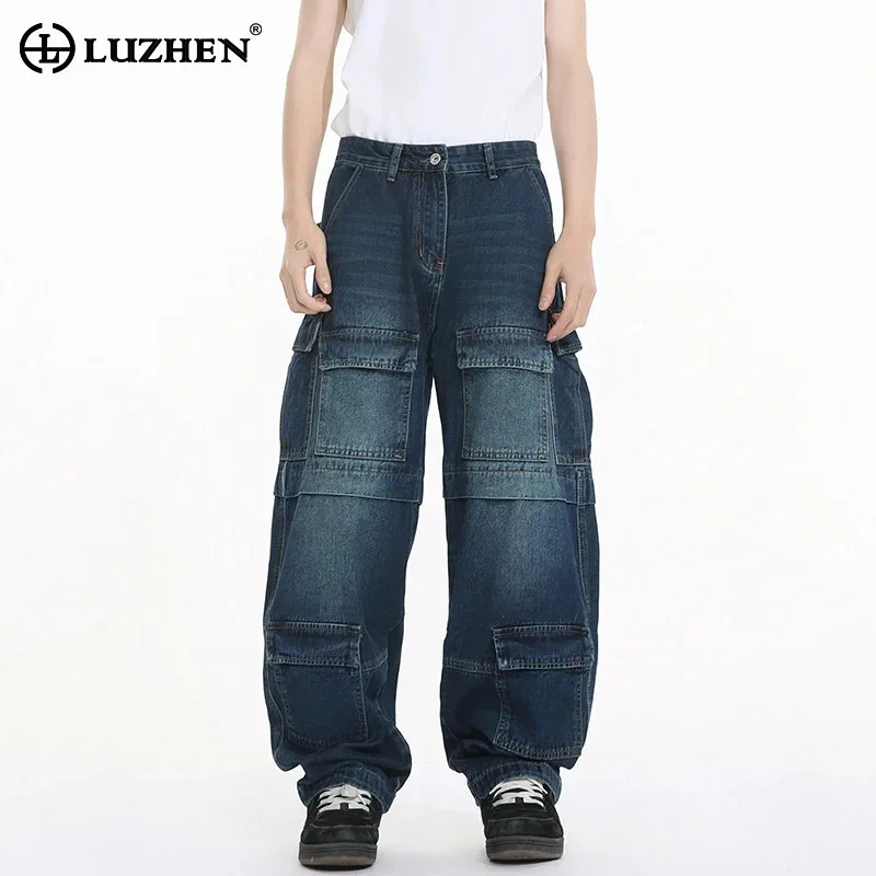 

LUZHEN Pockets Baggy Many 2025 Patchwork Design Spring Original Washed Jeans Men's Stylish Street Small Leg Denim Pants JY5540