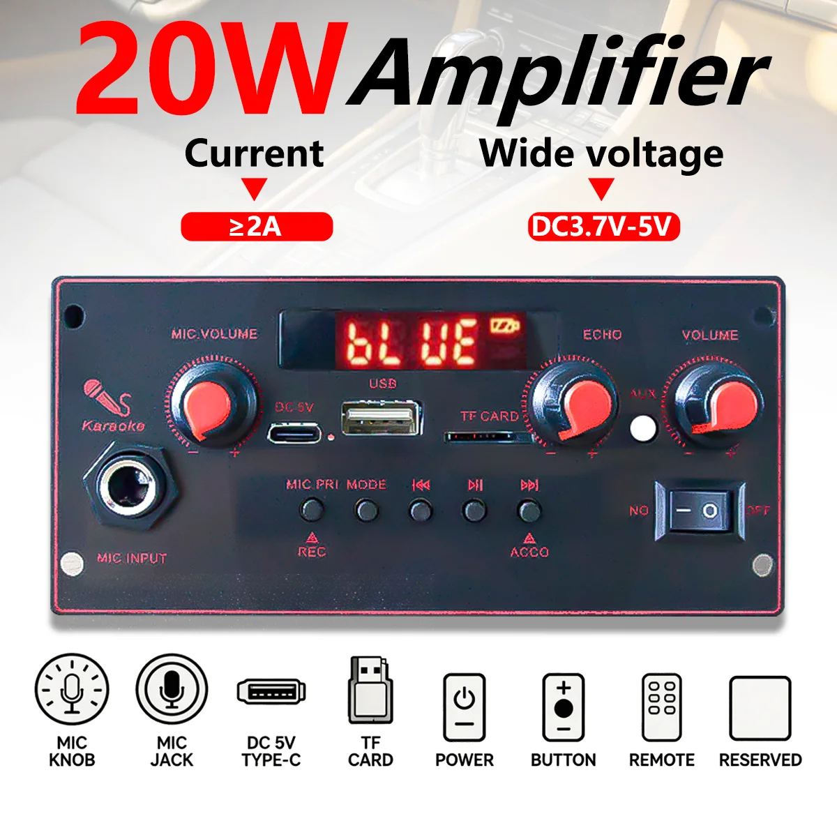 2x10W Bluetooth 5.0 Audio Decoder Board USB TF FM AUX with F