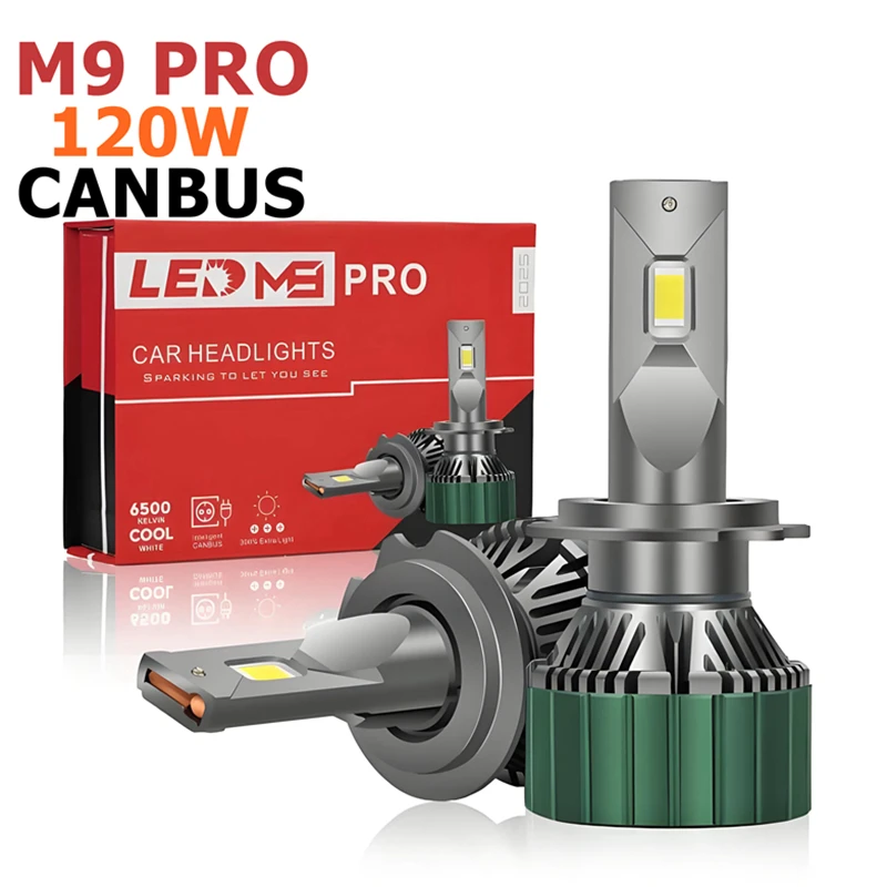 M9 Pro 120W LED Headlight Bulb 12000LM H7 Turbo CSP Diode 6500K Headlamp 12V High Brightness Auto Lighting Upgrade