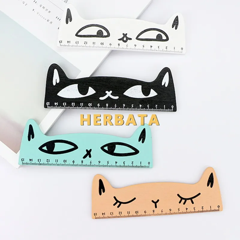 

1PC Kawaii Cat Design Ruler Funny Stationery Wooden Rulers Office Accessories School escolar Kids Study Supplies