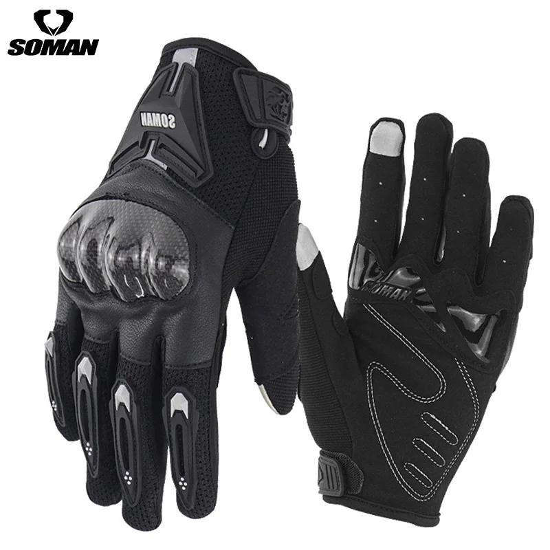 

SOMAN Motorcycle Gloves Carbon Fiber Men Summer Moto Gloves Black Screen Touch Motocross Breathable Gloves for Motor Bike Riding