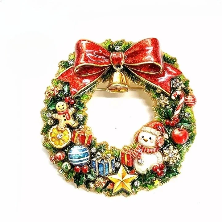 Vintage Strass-Emaille-Brosche für Weihnachten und Halloween, Katzen- und Hundekranz-Anstecknadel, Modischer Tierschmuck – Detail 6