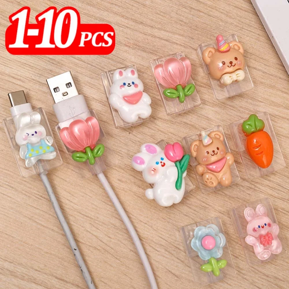 Cute Cartoon Data Line Protection Cover Soft Silicone Fast Charging Cable Protector Sleeve for Android Phones Cord Cable Saver