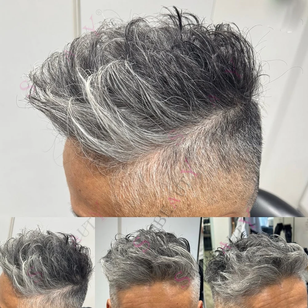 

100% Human Hair Prosthesi Mens Super Natural Hairline Toupee 1b65 Brown Gray Black Undetectable Durable Injection HD PU Base Wig