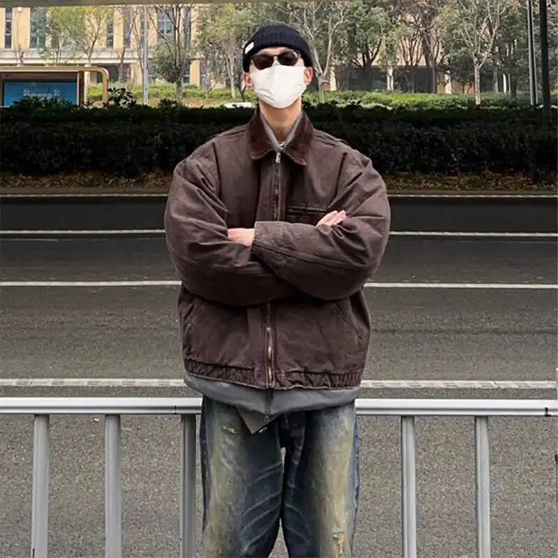 

Detroit Workwear Jaet Men's Hong Kong Sle Retro Autumn Winter Harrington Jaet Vintage Baseball orm Loose Fit Youth ...