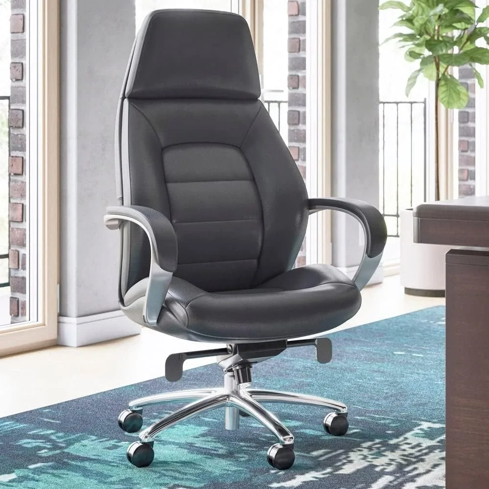 

Furniture Modern Gates Genuine Leather Aluminum Base High Back Executive Chair - Dark Grey