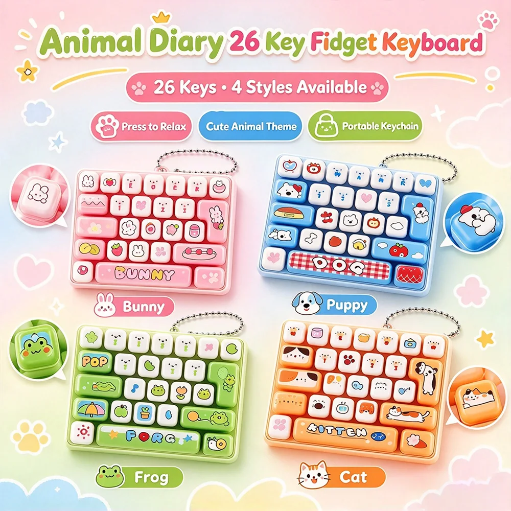 @26 키캡 키링 Mini 26-key Key Caps Clicker Keychain Mini  Set Keycap Clicker Anti-stress Keyboard Keyrings for Bag Charms Bday Gift