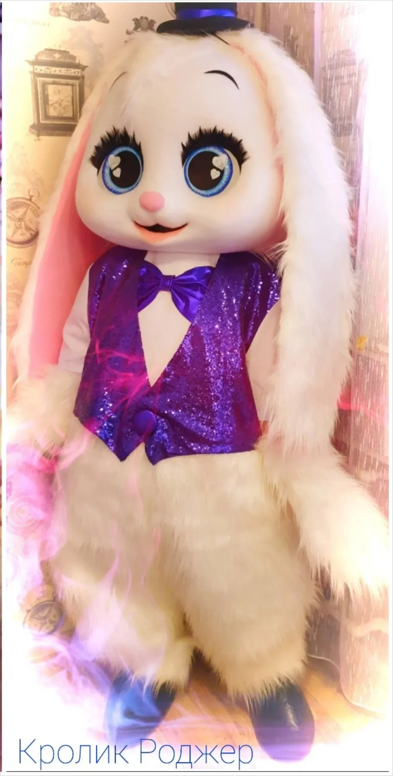 

Purple Suit Easter Bunny Mascot Costume Pink Dress White Rabbit Halloween Carnival Cosplay Party Props Accessories
