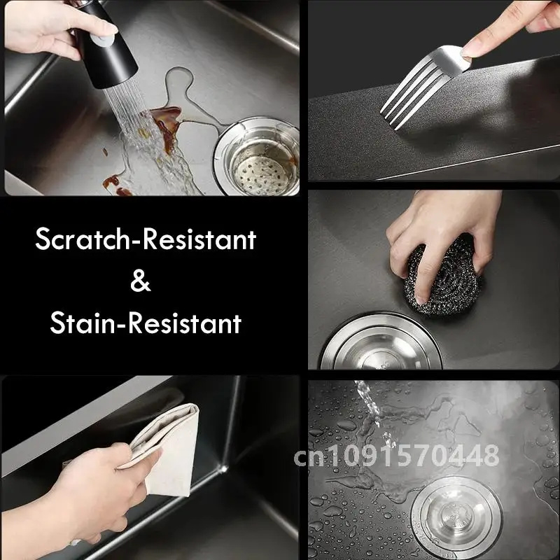 304 Stainless Steel Kitchen Sink Topmount Single Bowl DarkGray Wash Basin For Home Fixture With Kitchen Faucet Drain Accessories