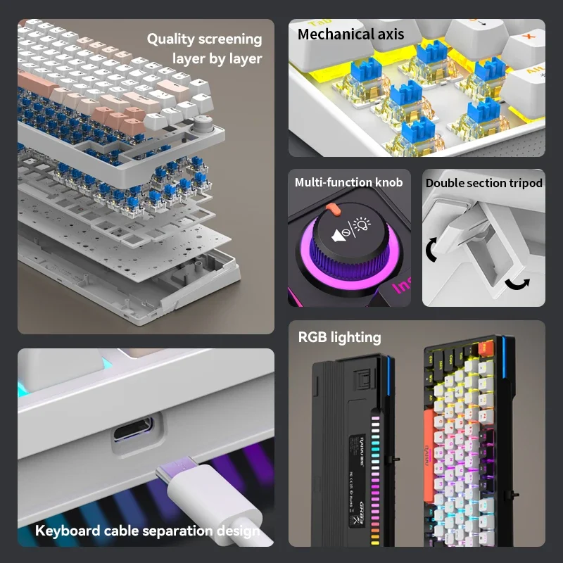 75% Compact Mechanical Keyboard with RGB Backlighting Hot-Swappable Keycaps Type-C Wired RGB Gaming Keyboard Color-Matched Ideal