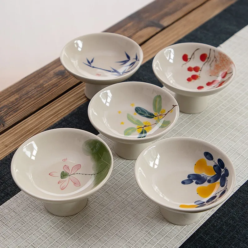 

Керамическая посуда, поднос для фруктов на высоких ножках, винтажная тарелка в китайском стиле с фруктами для закусок, украшение для дома, фестиваля, тарелки для освежения