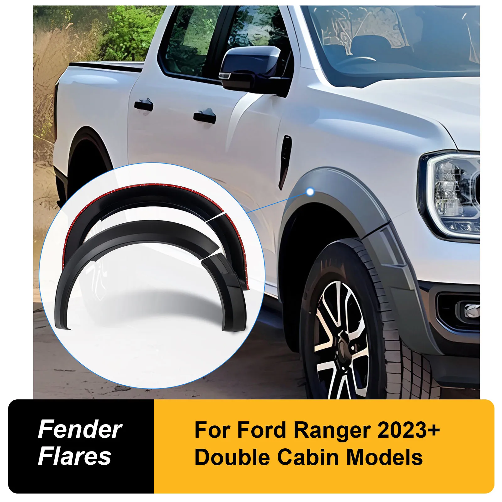 4PCS Front Wheel Arch Fender Flares for Ford Ranger Next Gen 2023 2024 Sport Limited Platinum Tremor XLT XLS XL Models Mudguards