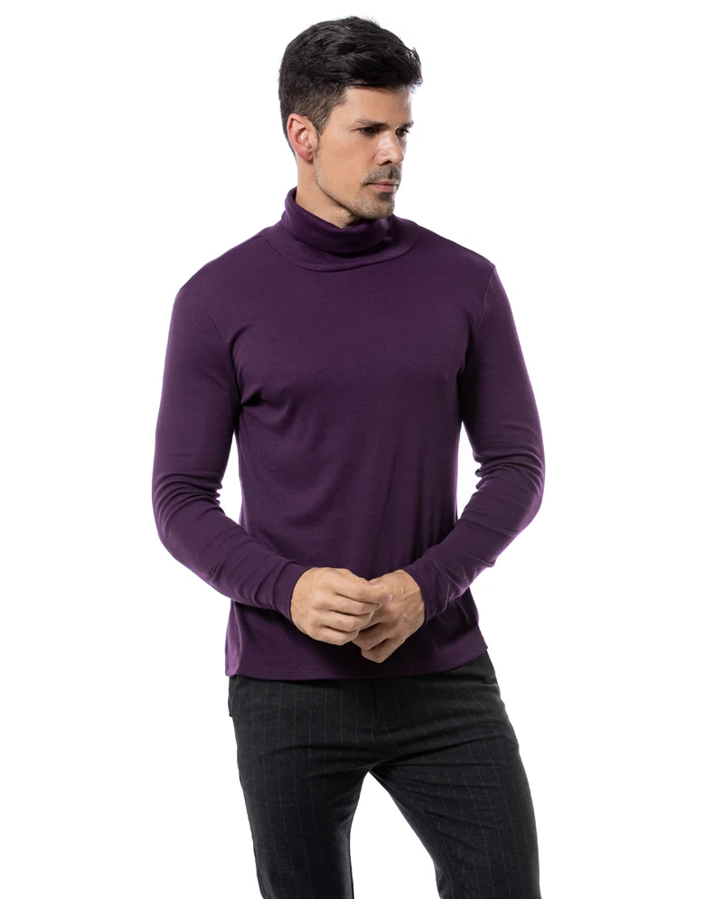 Jersey de cuello alto púrpura para hombre, camisa térmica de manga larga, ajustada, básica, de punto, 2023