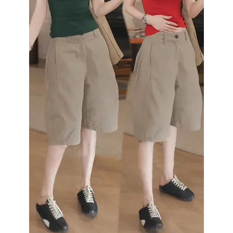 شورت كلاسيكي بلون سادة للنساء، شورت صيفي بسيط عالي الخصر وفضفاض ومتعدد الاستخدامات #1
