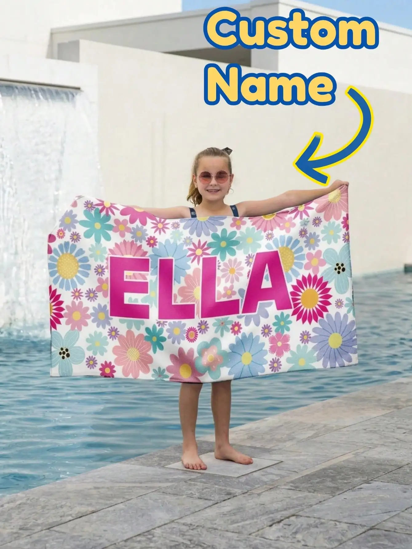 1pc Custom Name Beach Towel Kids Floral Personalized Pool Towel Soft Quick Dry Lightweight Absorbent 70x140 80x130 60x120 Gift
