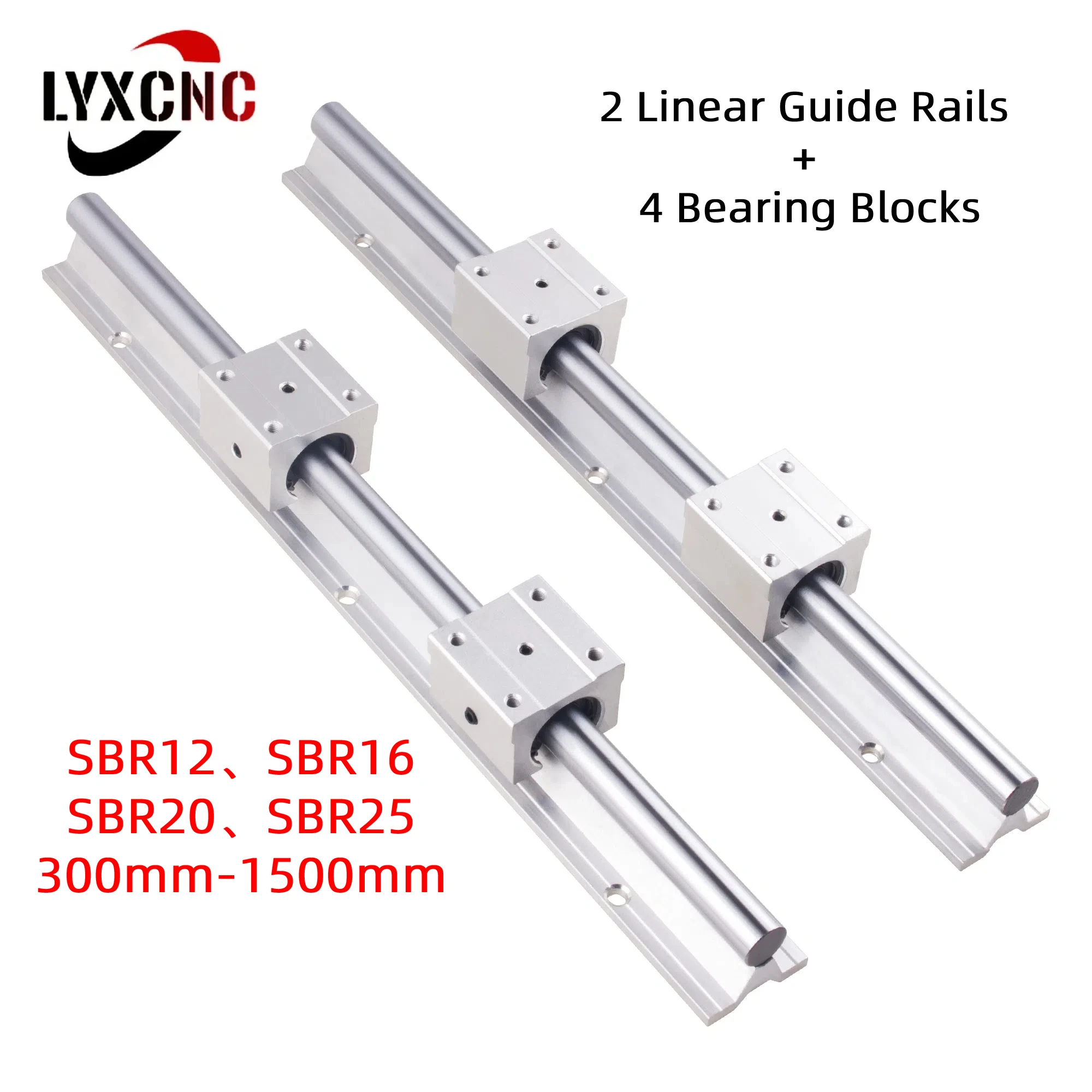 2PCS Linear Guide Rails SBR12 SBR16 SBR20 SBR25 300-1500mm+4PCS UU  Bearing Blocks Smooth Motion for DIY Mills CNC Parts