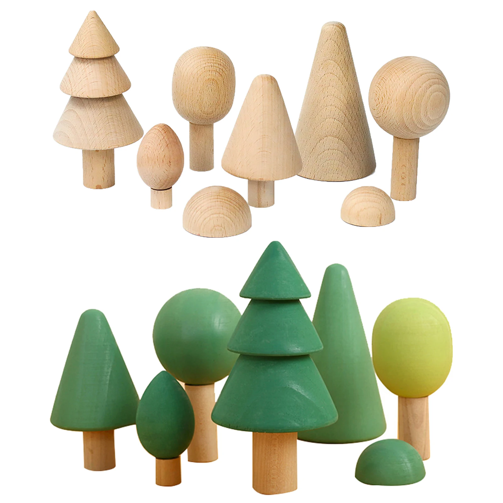 Solid Building Blocks Stacking Wooden Block Educational Toy Set for Toddlers, Tree Shapes