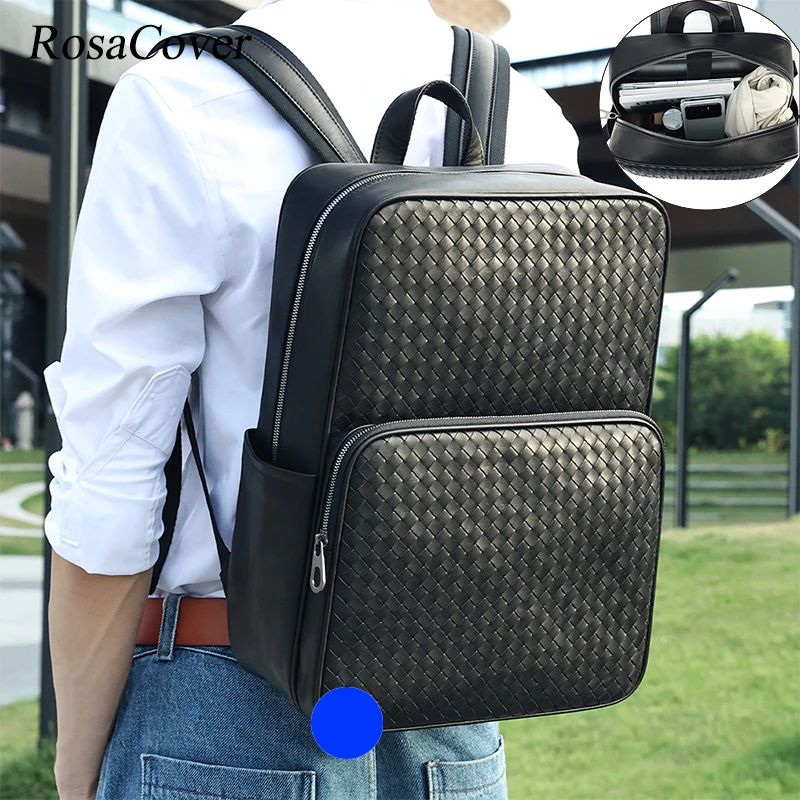 

Men's Fashion Leather Backpack 15.6" Laptop Bag Genuine Leather Large Capacity Business Travel Hiking Shoulder Daypacks Mochilas