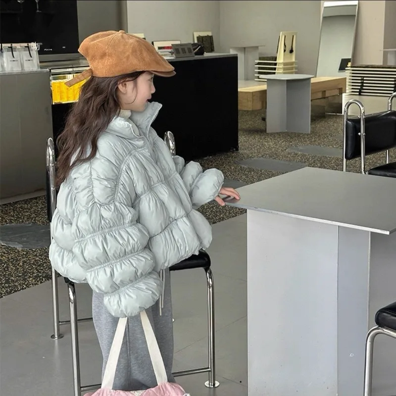 

2025 New Girls' Down Jacket with Bread-Style Design - Warm Toddler Winter Coat Short Sleeve Outerwear for Kids