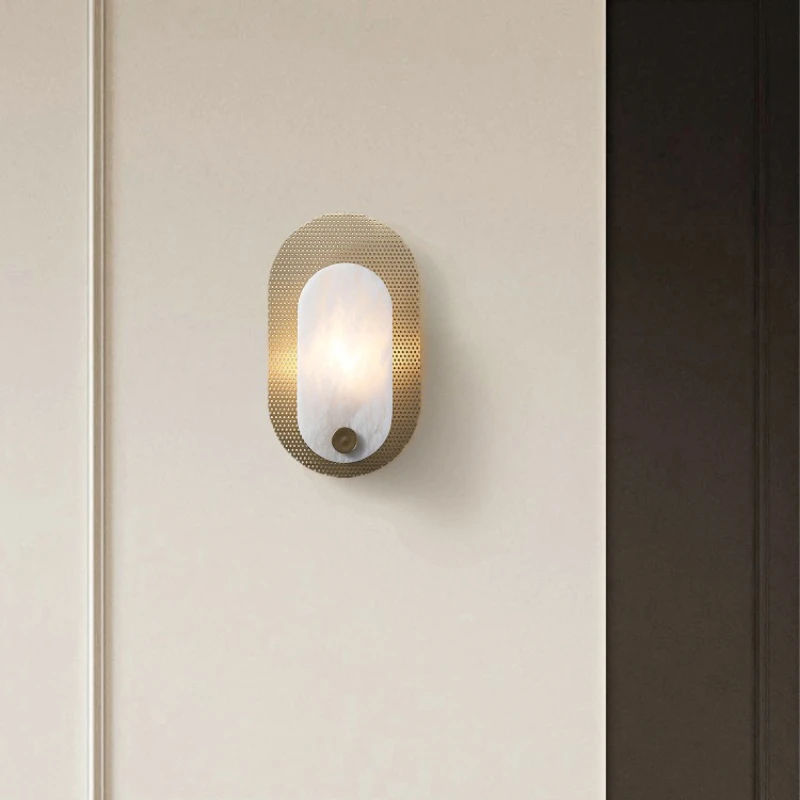 Italian Natural Marble Wall Sconce Lamp for Bedroom Home Decor Creative Influencer G9 LED Bulb Wall Lamp Bronze Iron Mesh