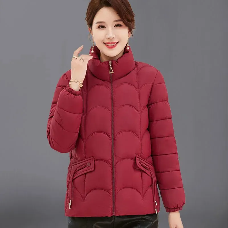 asual Down Cotton Jacket Woman Short Parkas Winter New Fashion Stand Collar Thick Mom Padded Coat Foreign Loose Outerwear B591