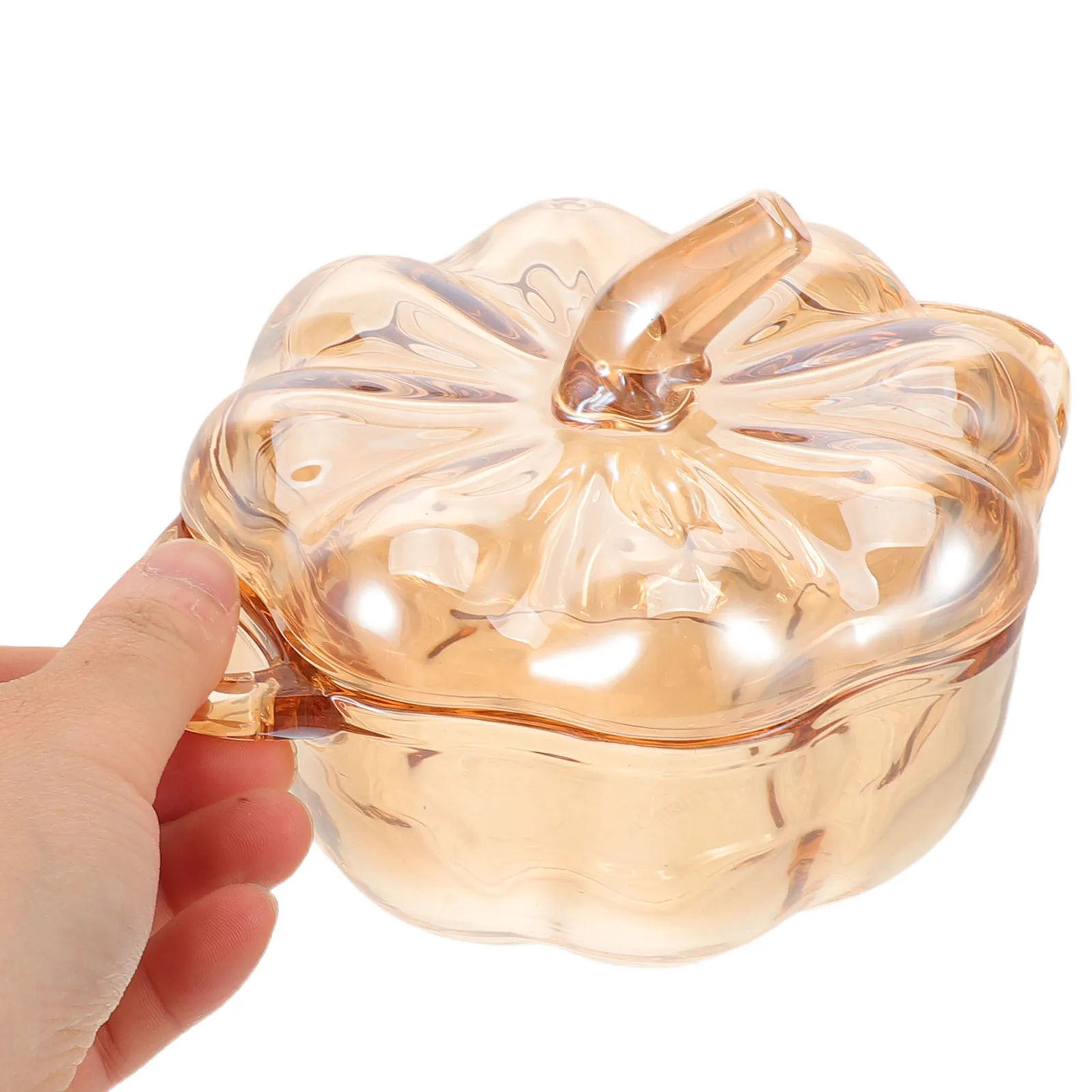 

Stylish Glass Candy Container 12.5cm European Design Pumpkin Shaped with Lid Perfect for Home Party Wedding Decor