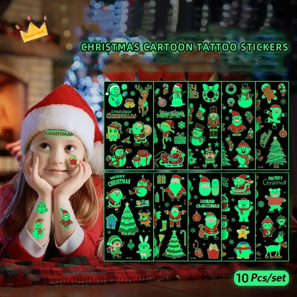 

Украшение Новогодняя вечеринка для тела, рук, ног, поддельная татуировка, светящаяся татуировка, наклейки для боди-арта, рождественская временная татуировка