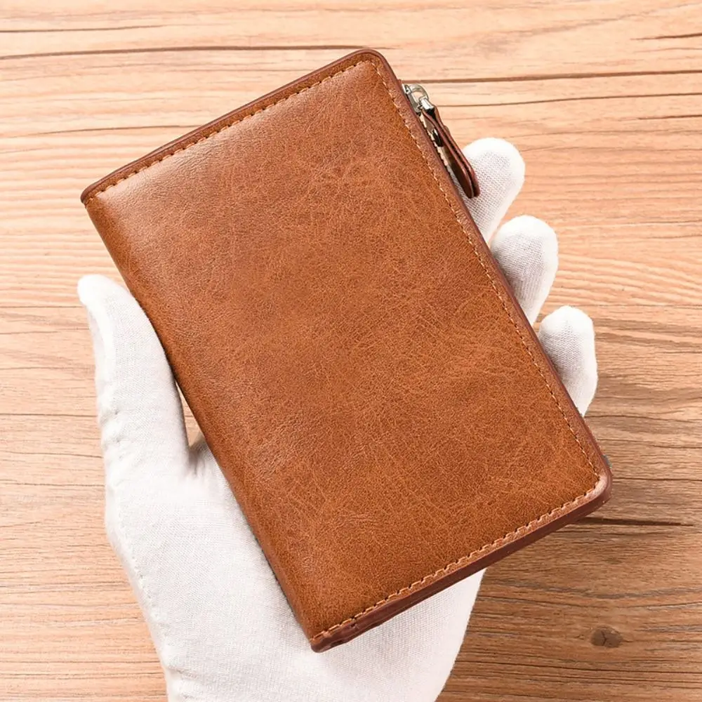 Vintage Multi-position Men's Short Wallet Thin Multi-function PU Card Bag Korean Style Coin Pocket Leather Coin Pocket Travel