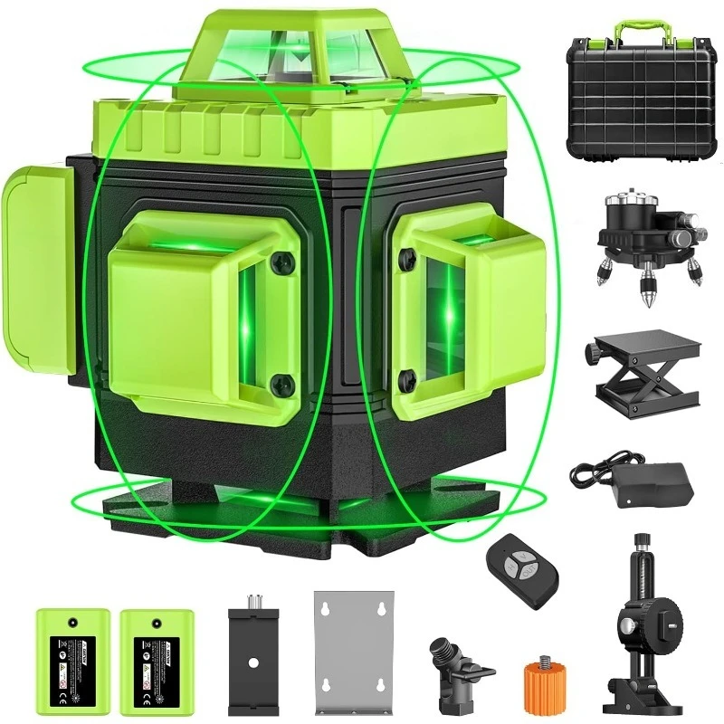 

Laser Level 360 Self Leveling, 16 Lines Green Beam Laser Level, 4x360 4D Cross Line Lazer Level for Construction with Rem