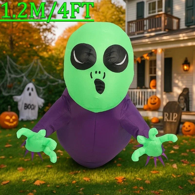 

4FT Holiday Lighting Halloween Climbing Window Green Headed Ghost LED Light Outdoor Courtyard Garden Terrifying Model Decor Lawn