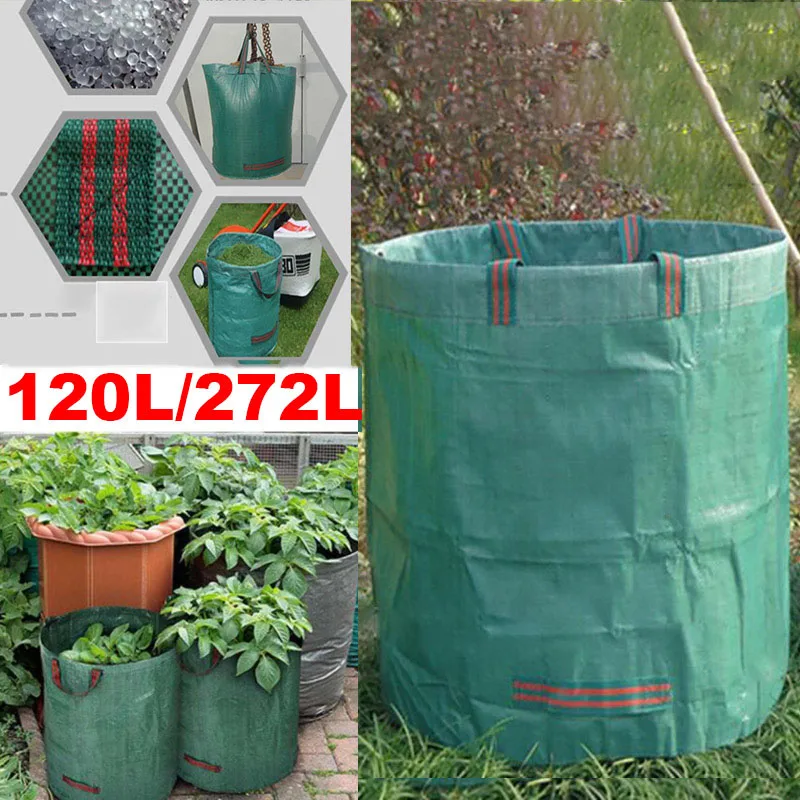 32/72 Gallon Large Capacity Heavy Duty Garden Waste Bag Durable Reusable Waterproof PP Yard Leaf Weeds Grass Container Storage