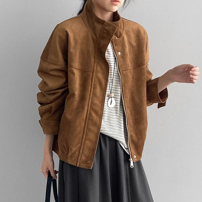 

Women Long Sleeve Basics Jackets New Arrival 2025 Autumn Vintage Style Stand Collar Solid Color Female Casual Coats T809