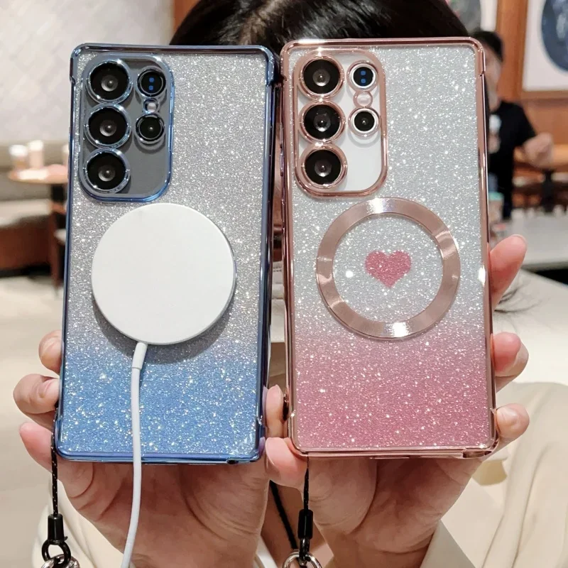 التدرج اللون بريق الحبل المغناطيسي قضية الهاتف لسامسونج غالاكسي S25 S24 S23 S21 S20 FE الترا S22 زائد غطاء مقاوم للصدمات