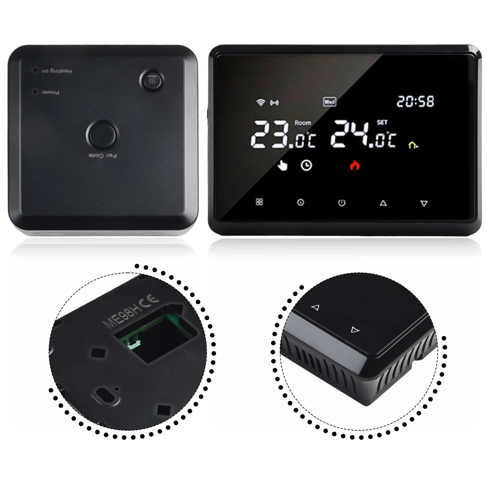 APP制御スマートサーモスタット、対応電流負荷3A / 3A、音声制御、壁掛けボイラー、温水床暖房対応