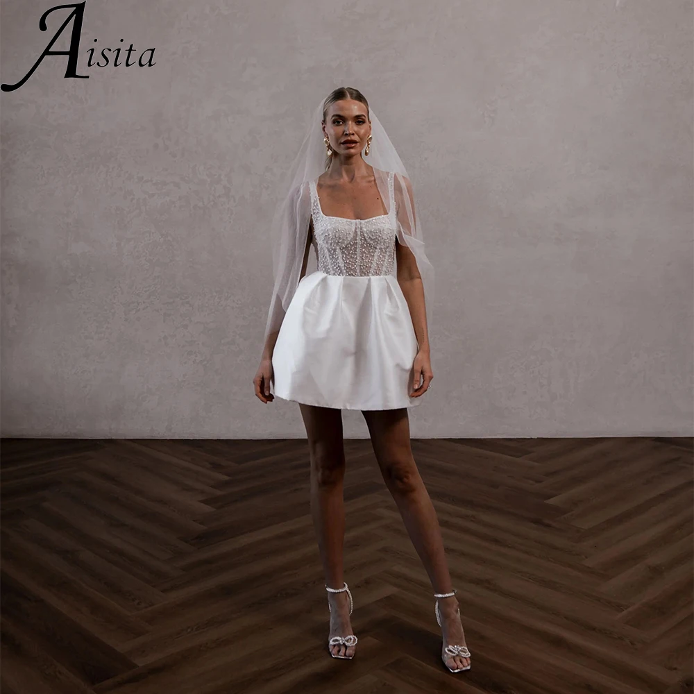 Short Wedding Dress customized Halter Neck Satin Tulle Mini Bride Dresses A-Line Beaded Elegant and Pretty Women's Dresses