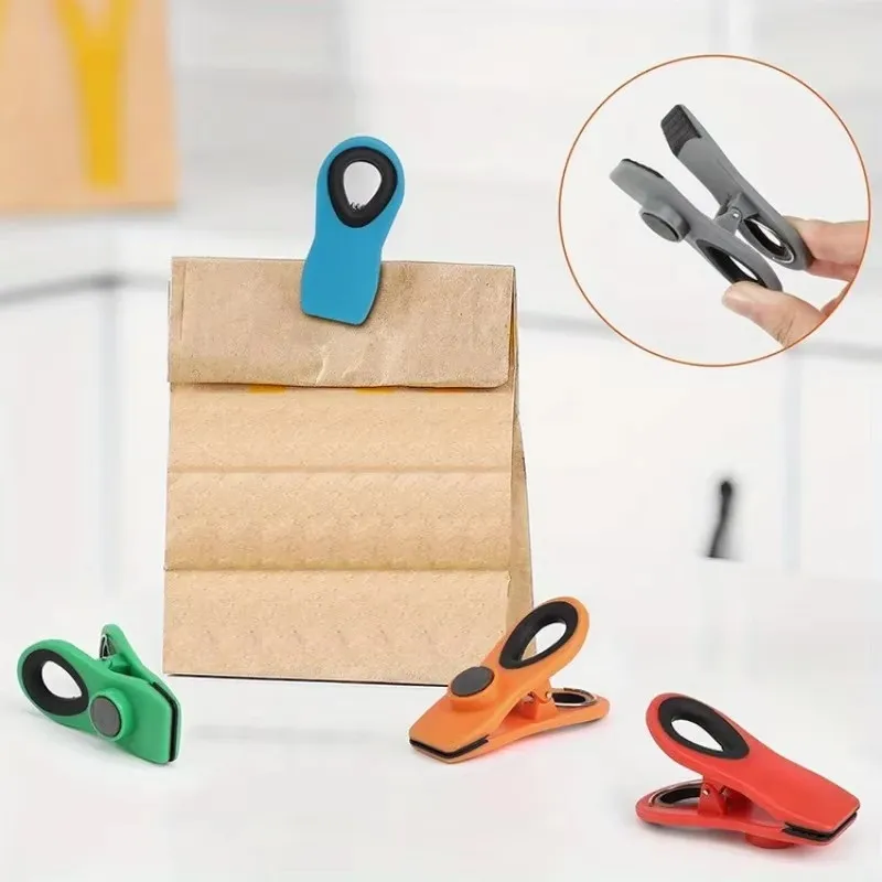 10pcs Reusable Sealing Bag Clip With Magnet, Moisture-proof Food Clip Chip Clip Multifunctional Food Storage Bag Clip