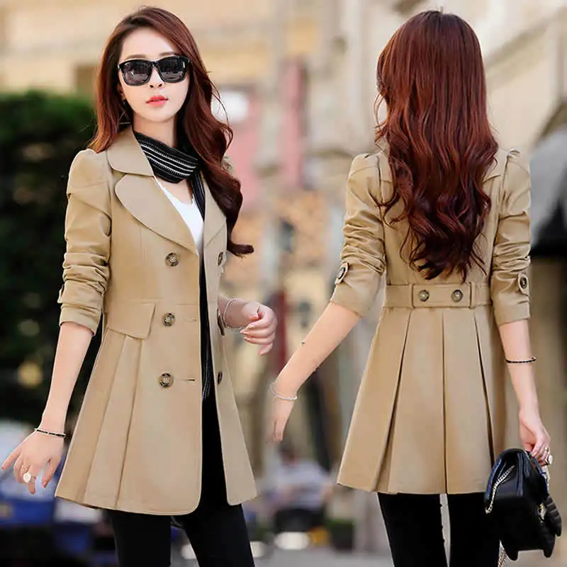 

2023 New Khaki Windbreaker Women Spring and Autumn Slim Mid Length Versatile Double Breasted Large Top Coat Suit Jacket M-4XL