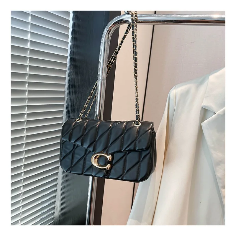 Women Quilted Leather Shoulder Bag Luxury C Logo Gold Chain Crossbody Bag Designer Small Flap Handbag Vintage Black Evening Clut