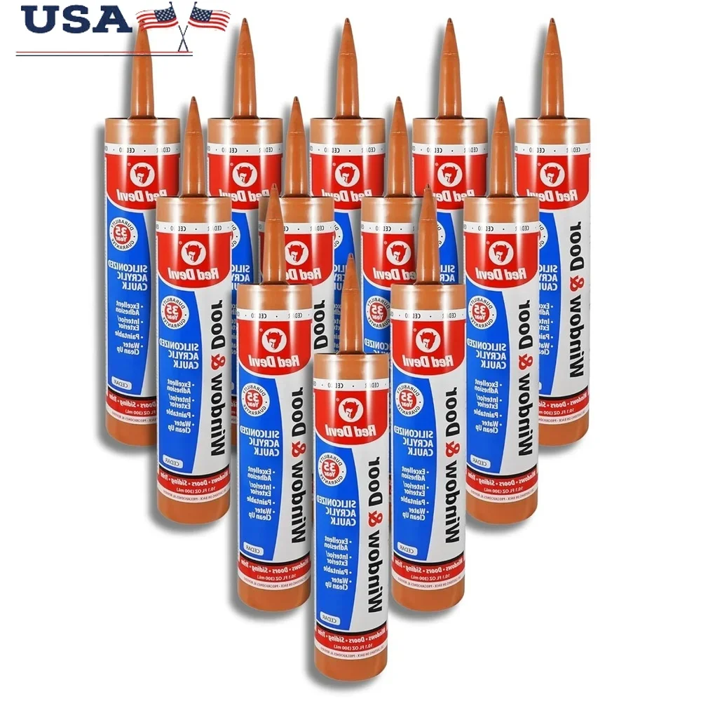 

Siliconized Acrylic Caulk 10.1 oz Pack of 12 Easy Application Excellent Adhesion Paintable Interior Exterior Use Water Cleanup