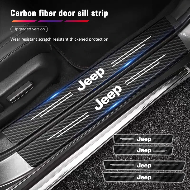 JEEP Car Threshold Strip Anti Stepping Leather Protective Sticker For Jeep Renegade Compass Grand Cherokee Wrangler jk Gladiator