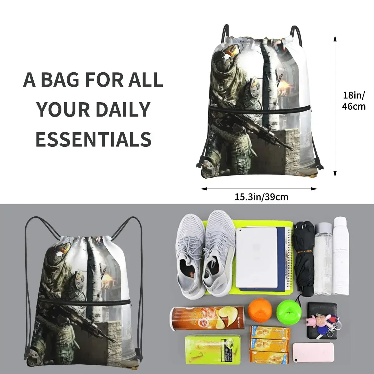 Titanfall 2 casco mochilas portátiles bolsa con cordón Casual paquete con cordón zapatos de bolsillo bolsas para viaje deporte hombre mujer