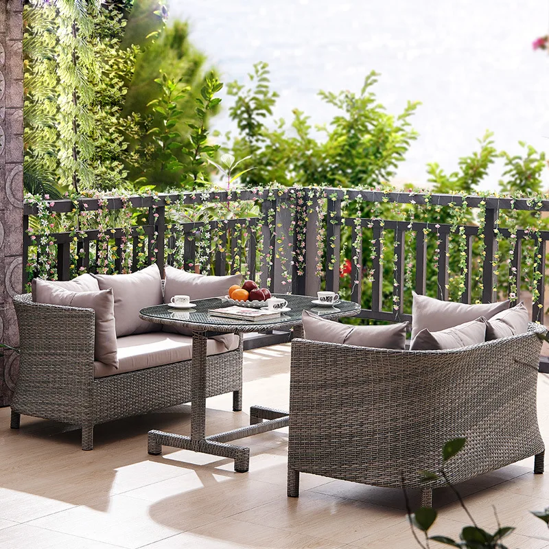 

Dining milk tea shop, card seat sofa leisure courtyard balcony bar cafe rattan table and chair combination outdoor furniture