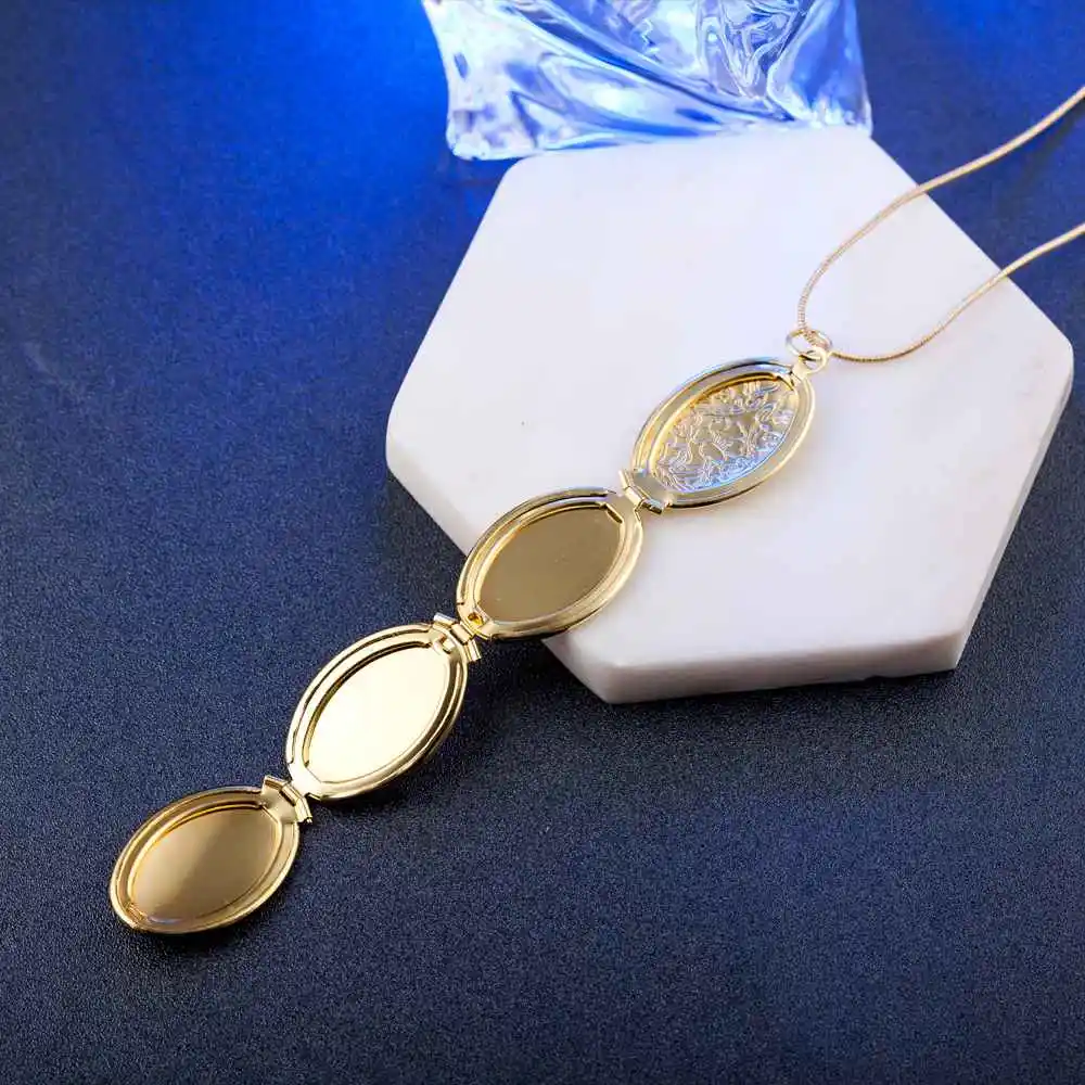 Popular Gold Color Photo Frame Memory Locket Pendant Nekclace For Women Girls 925 Sterling Silver Flower Necklaces Female