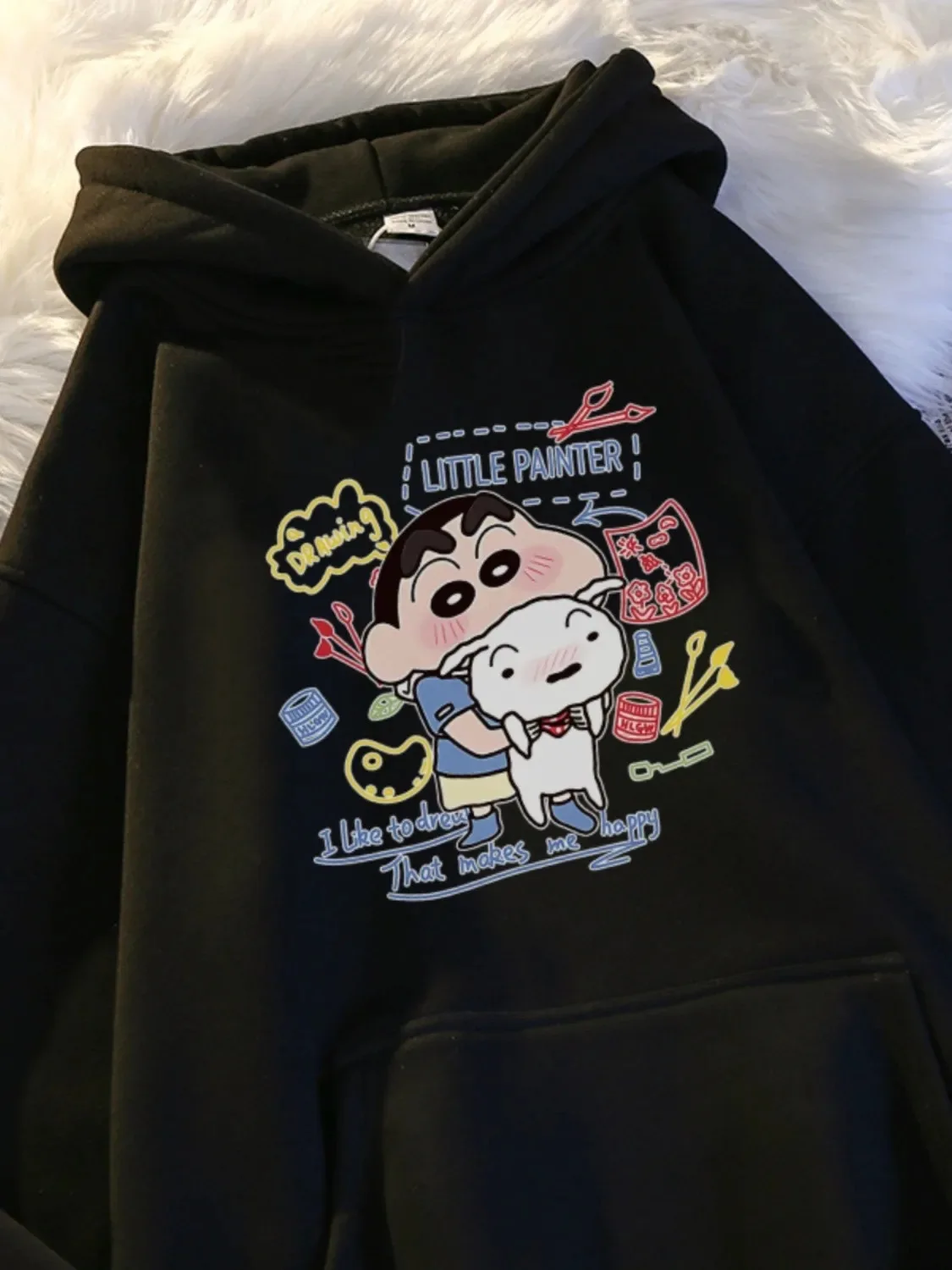 Bluza z kapturem MINISO Crayon Shin-chan dla par, z nadrukiem anime, unisex, jesienno-zimowa, polarowa, ciepła, uniwersalna.