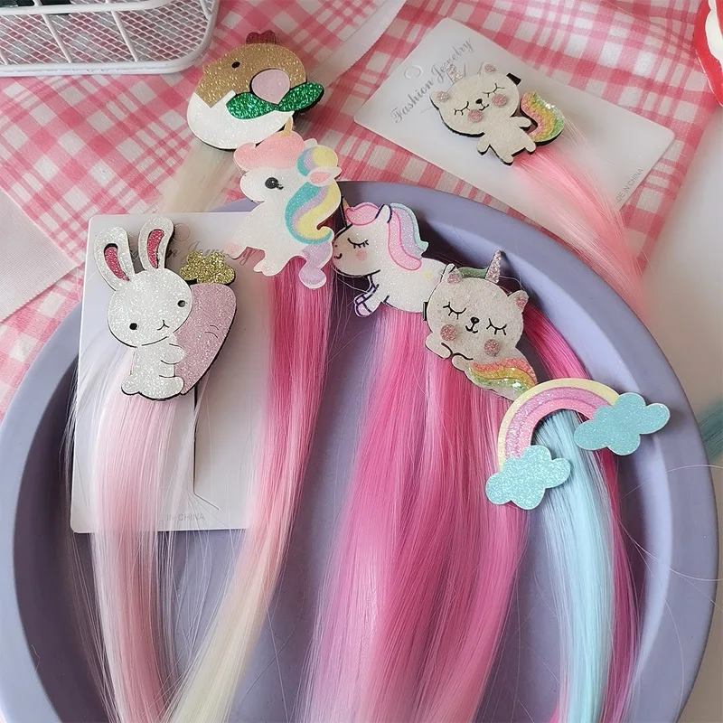 Fashion Girl Hairpin Child Twist Hair Clip Simple Barrette Unicorn Cartoon Hair Rope Accessories Kids Wig Rope Hair Head Wear