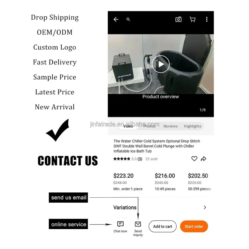 

Fast delivery large black ice bath machine optional water chiller portable Inflatable Tub Recovery barrel Cold Plunge