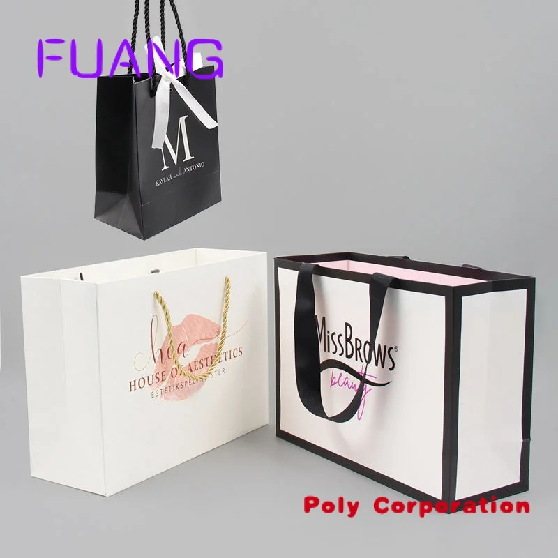 Custom  2023 Wholesale Custom Logo Cardboard Packaging White Black Luxury Gift Shopping Jewelry Paper Bag With Handles