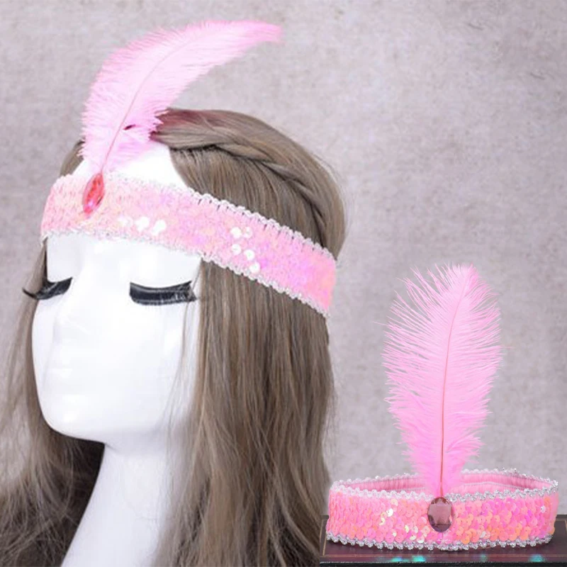 1PC Cute Feather Headband Flapper Sequin Headpiece Costume Head Band different colors Party Favor