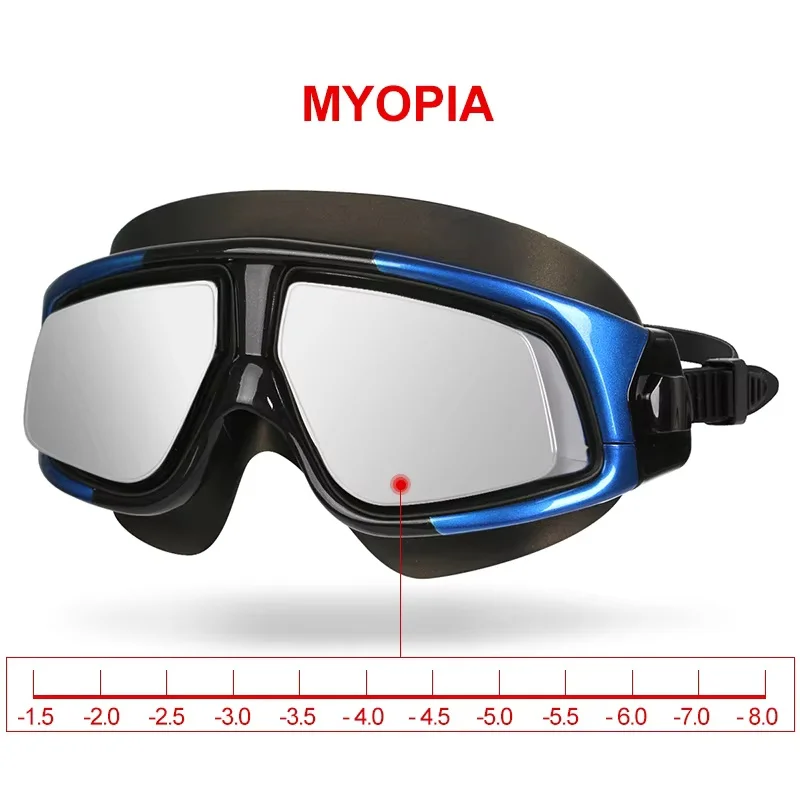 COPOZZ Myopia Swimming Goggles Waterproof Anti Fog UV Eyewear Silicone Mirrored Large Frame Unisex Sports Nearsighted Swim Mask