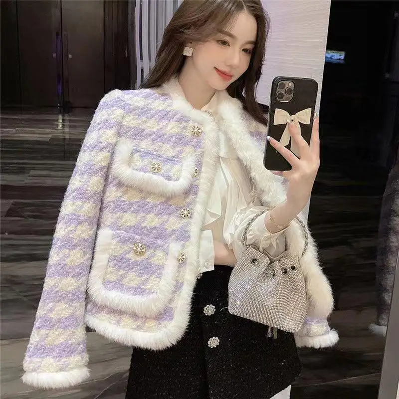 Coats Women Print Plaid Warm Thick Quilted Coat Casual Regular Full Sleeve Elegant Jackets Slim Fit Outerwear Winter 2024